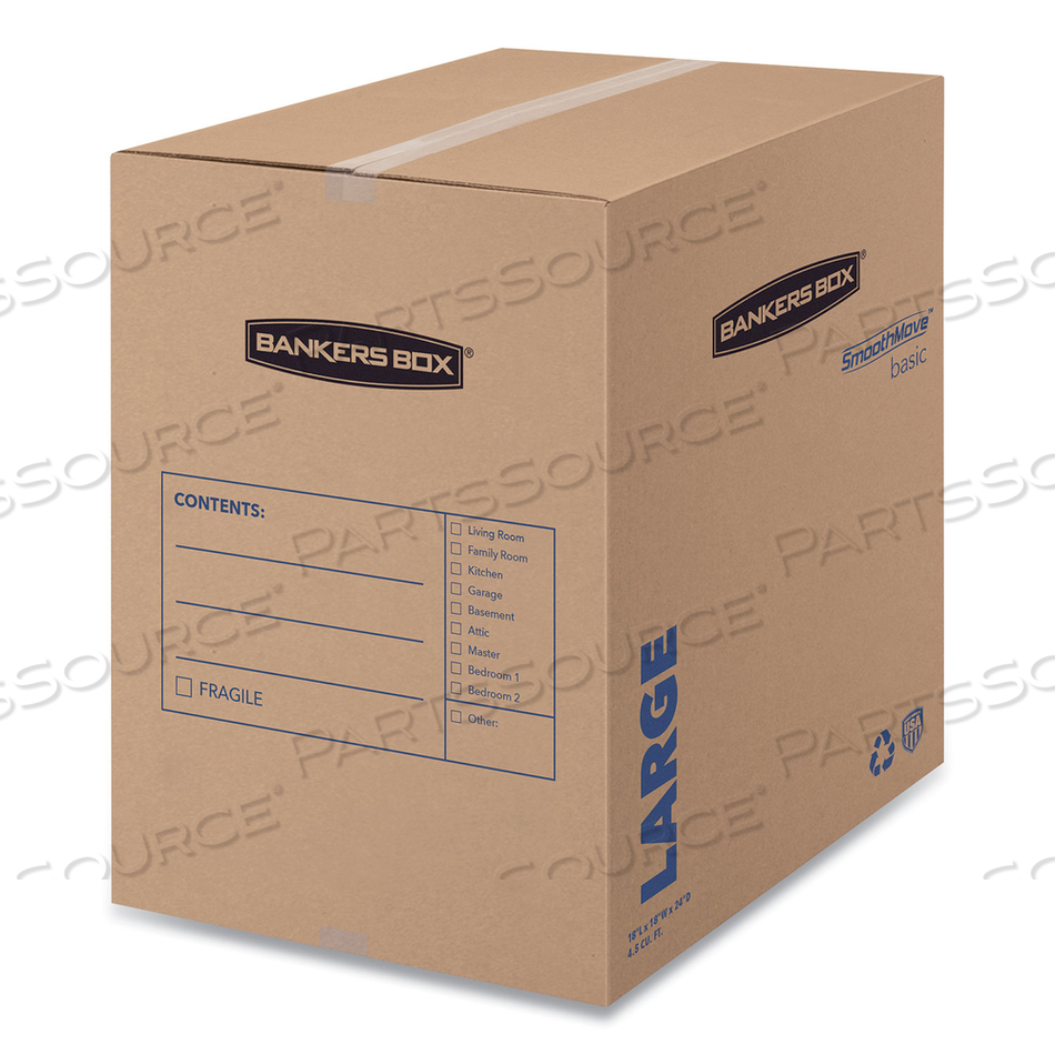 SMOOTHMOVE BASIC MOVING BOXES, REGULAR SLOTTED CONTAINER (RSC), LARGE, 18" X 18" X 24", BROWN/BLUE, 15/CARTON SMOOTHMOVE BASIC MOVING BOXES, REGULAR SLOTTED CONTAINER (RSC), LARGE, 18" X 18" X 24", BROWN/BLUE, 15/CARTON