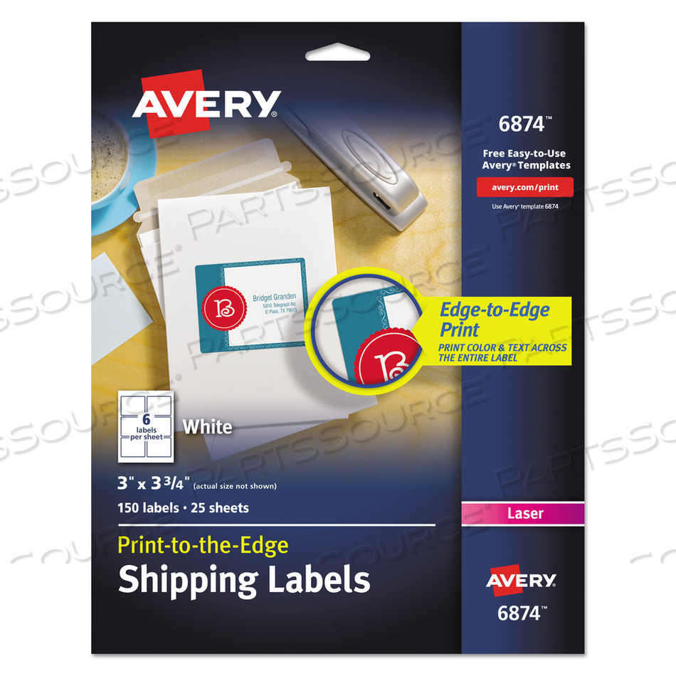 VIBRANT LASER COLOR-PRINT LABELS W/ SURE FEED, 3 X 3.75, WHITE by Avery VIBRANT LASER COLOR-PRINT LABELS W/ SURE FEED, 3 X 3.75, WHITE by Avery