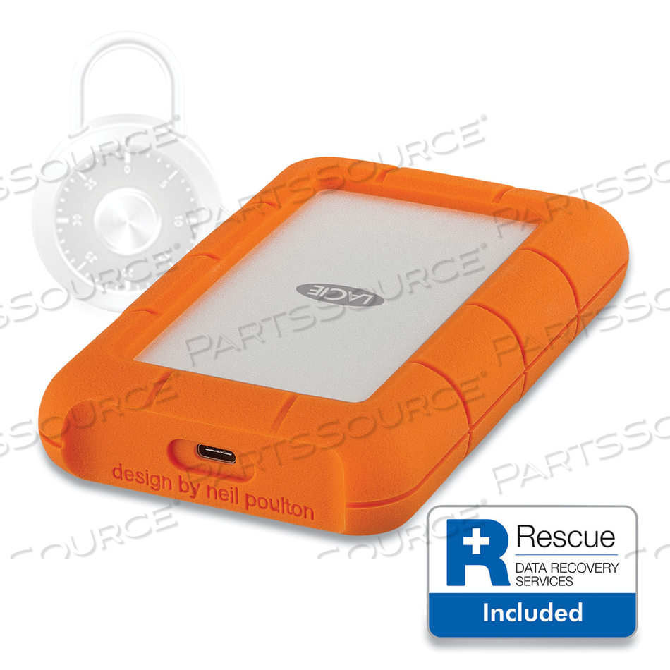 RUGGED SECURE EXTERNAL HARD DRIVE, 2 TB, THUNDERBOLT 3/USB-C/USB 3.0, ORANGE/SILVER 