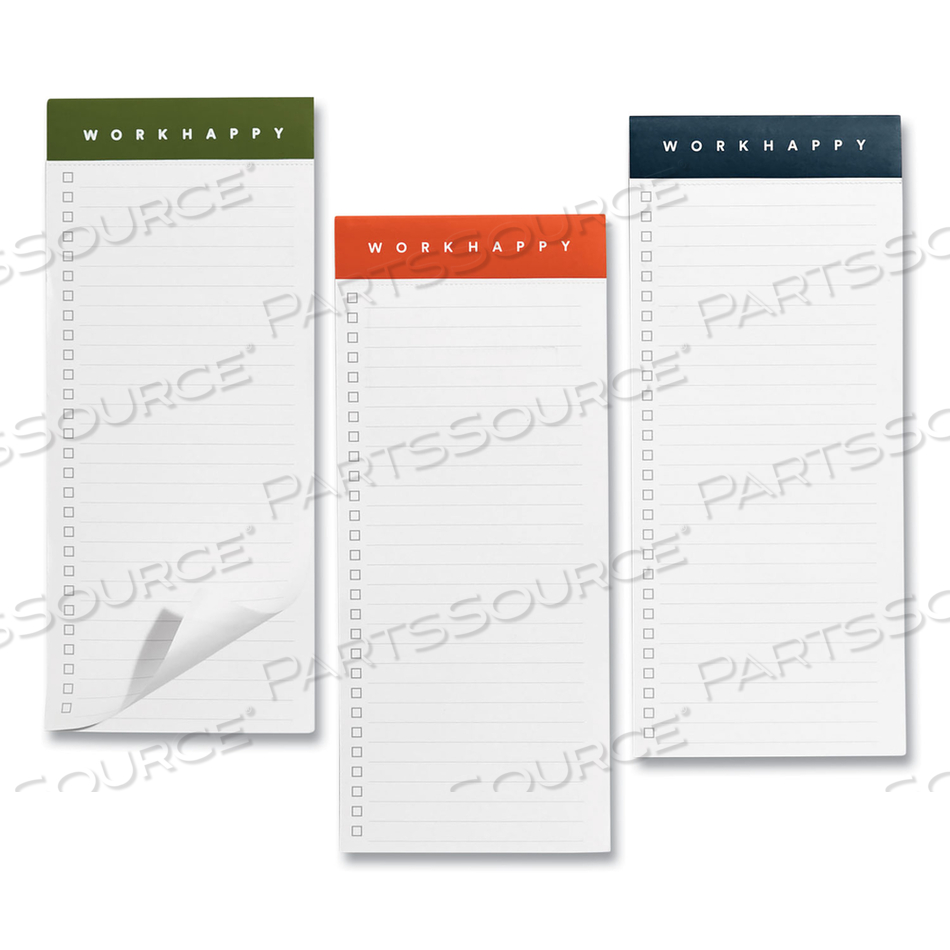 WORK HAPPY MAGNETIC LIST PADS, ASSORTED HEADBAND COLORS, LIST-MANAGEMENT FORMAT, 3.5 X 8.25, WHITE, 50 SHEETS, 3/PACK 