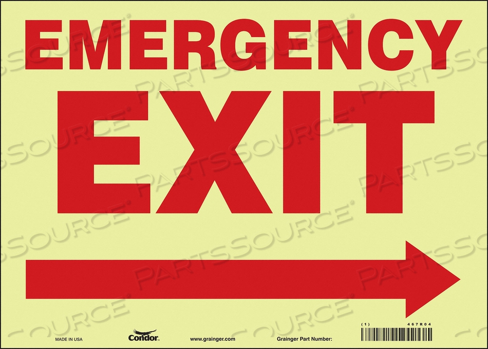SAFETY SIGN EMERGENCY EXIT, HORIZONTAL RECTANGLE, NUMBER OF PRINTED SIDES 1, ENGLISH, SIGN LEGEND EMERGENCY EXIT, SIGN LEGEND BACKGROUND COL by Condor SAFETY SIGN EMERGENCY EXIT, HORIZONTAL RECTANGLE, NUMBER OF PRINTED SIDES 1, ENGLISH, SIGN LEGEND EMERGENCY EXIT, SIGN LEGEND BACKGROUND COL by Condor