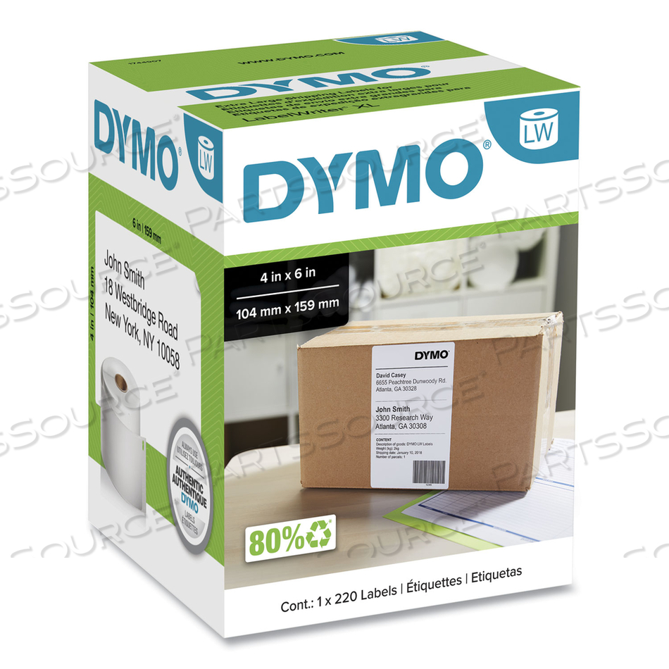 LABELWRITER SHIPPING LABELS, 4" X 6", WHITE, 220 LABELS/ROLL by Dymo LABELWRITER SHIPPING LABELS, 4" X 6", WHITE, 220 LABELS/ROLL by Dymo