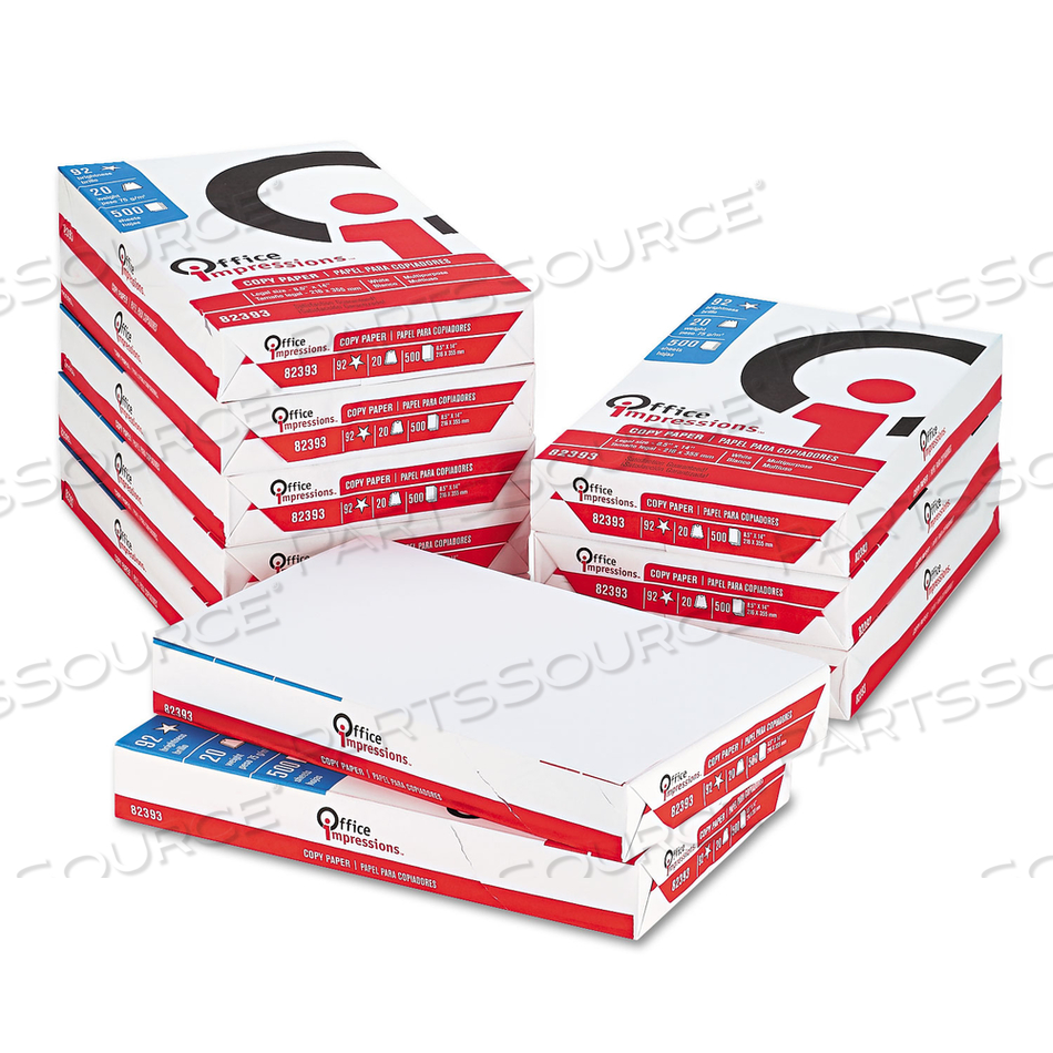 BULK WHITE COPY PAPER, 92 BRIGHT, 20 LB BOND WEIGHT, 8.5 X 14, WHITE, 500 SHEETS/REAM, 10 REAMS/CARTON 