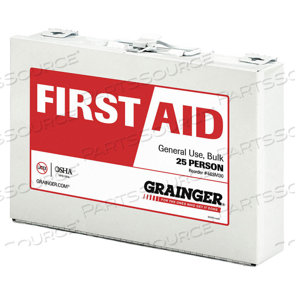 FIRST AID KIT AND HOUSING, INDUSTRIAL, 25 PEOPLE SERVED, 105 COMPONENTS, METAL by Approved Vendor