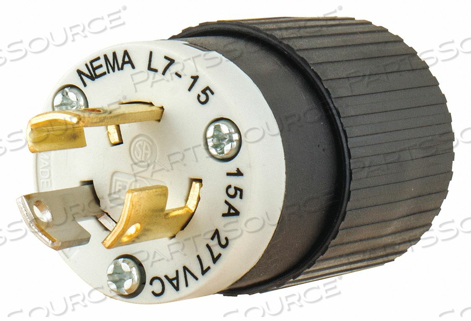 LOCKING PLUG, L7-15P, 277V AC, 15 A, 2 POLES, BLACK/WHITE, SCREW TERMINALS, L7-15 by Hubbell Power Systems