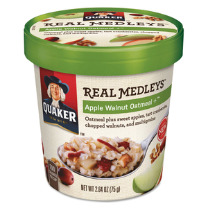 REAL MEDLEYS OATMEAL, APPLE WALNUT OATMEAL+, 2.64 OZ CUP, 12/CARTON by Quaker Oats