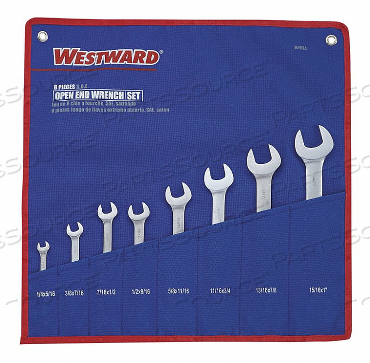 OPEN END WRENCH SET 15 DEG 1/4-1 IN. 8PC by Westward OPEN END WRENCH SET 15 DEG 1/4-1 IN. 8PC by Westward