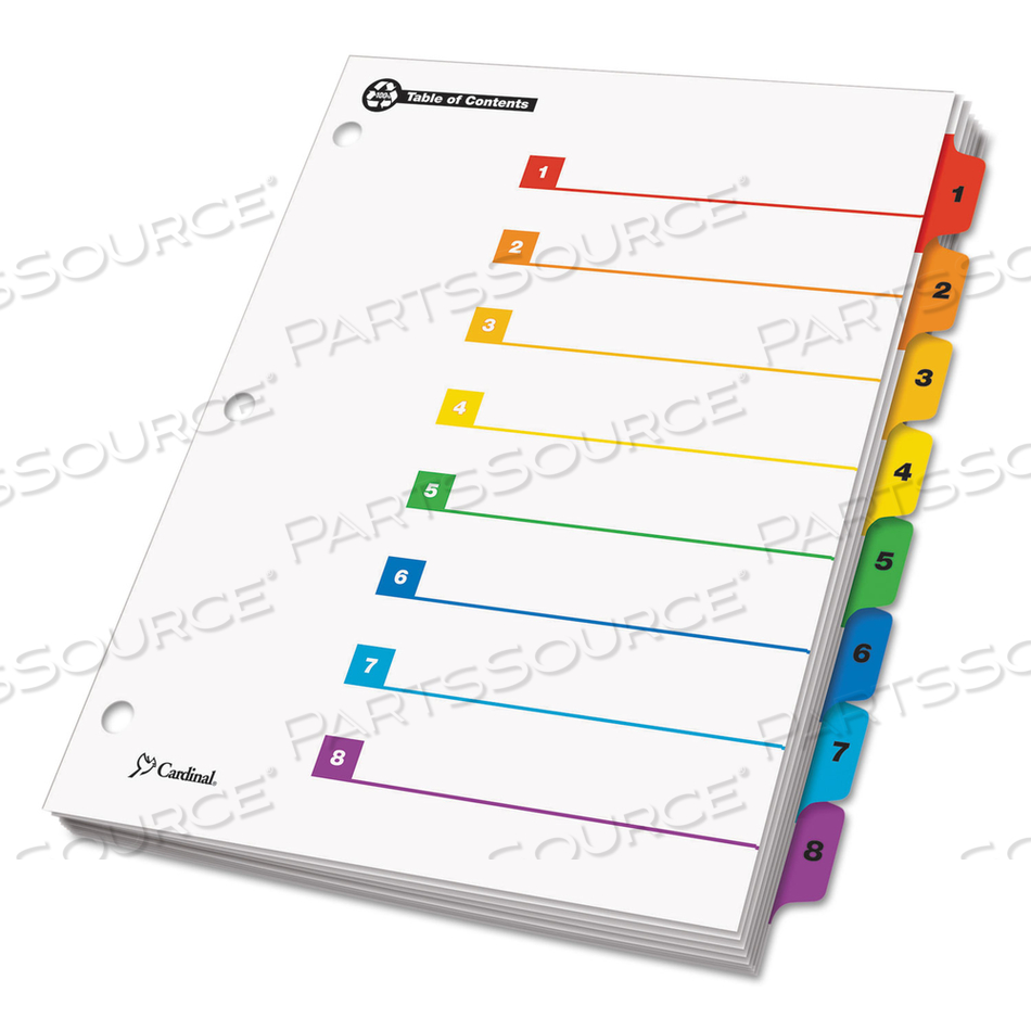 ONESTEP 100% RECYCLED PRINTABLE TABLE OF CONTENTS DIVIDERS, 8-TAB, 1 TO 8, 11 X 8.5, WHITE, 1 SET 