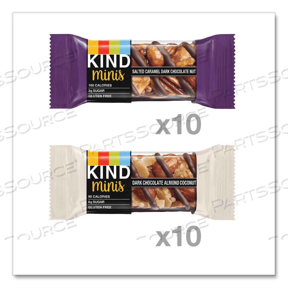 MINIS, SALTED CARAMEL AND DARK CHOCOLATE NUT/DARK CHOCOLATE ALMOND AND COCONUT, 0.7 OZ by Kind