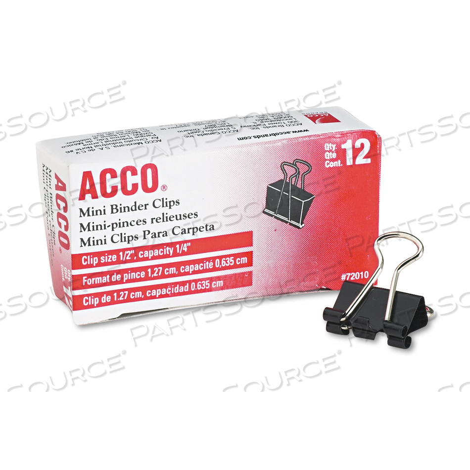 BINDER CLIPS, MINI, 1/2" WIDTH, 1/4" CAPACITY, BLACK/SILVER, 12/DOZEN by ACCO Brands BINDER CLIPS, MINI, 1/2" WIDTH, 1/4" CAPACITY, BLACK/SILVER, 12/DOZEN by ACCO Brands
