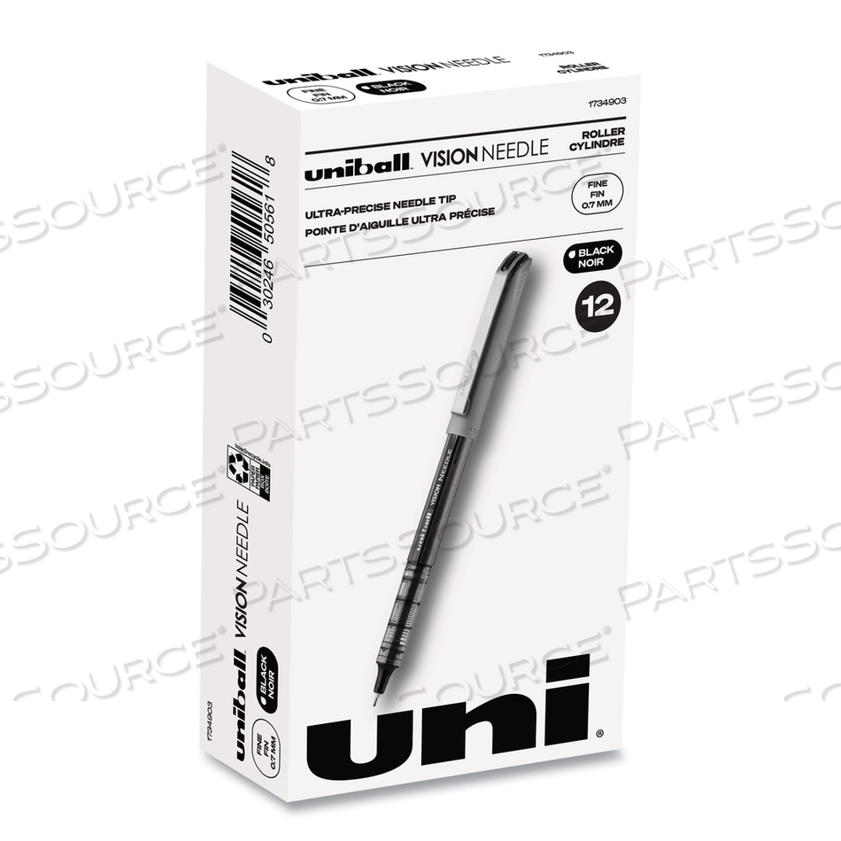 VISION NEEDLE ROLLER BALL PEN, STICK, FINE 0.7 MM, BLACK INK, SILVER BARREL by Uni-Ball