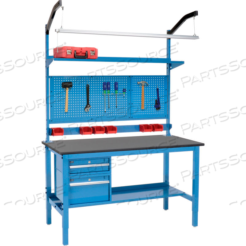 60 X 36 PRODUCTION WORKBENCH - PHENOLIC SAFETY EDGE COMPLETE BENCH - BLUE by Approved Vendor