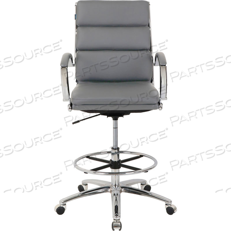 INTERION ANTIMICROBIAL LEATHER MODERN RIBBED EXECUTIVE STOOL, CHARCOAL GRAY by Global Seating Solutions LLC