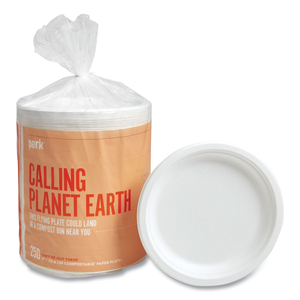 PFAS-FREE COMPOSTABLE BAGASSE PLATES, 9" DIA, WHITE, 250/PACK by Perk PFAS-FREE COMPOSTABLE BAGASSE PLATES, 9" DIA, WHITE, 250/PACK by Perk