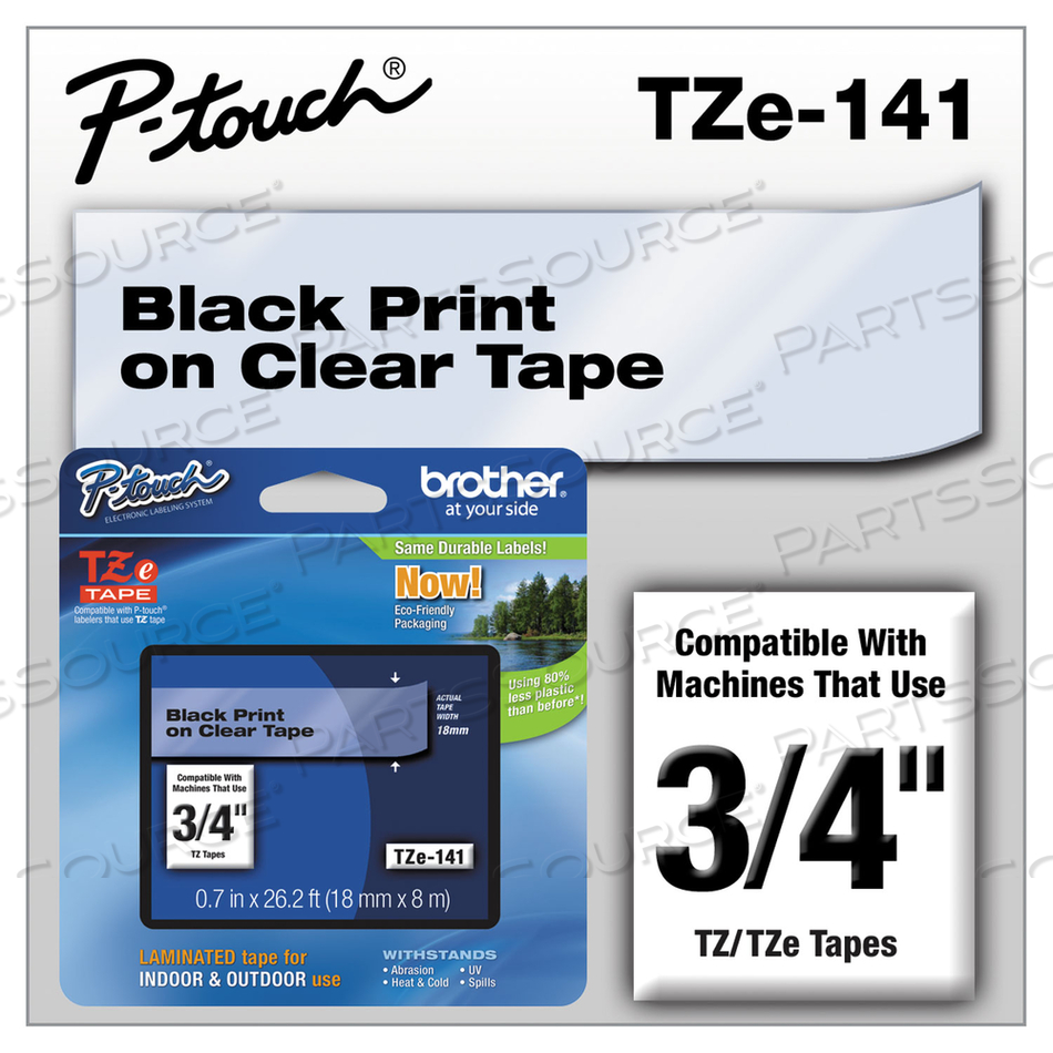 TZE STANDARD ADHESIVE LAMINATED LABELING TAPE, 0.7" X 26.2 FT, BLACK ON CLEAR by Brother