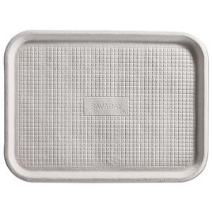 SAVADAY MOLDED FIBER FLAT FOOD TRAY, 1-COMPARTMENT, 16 X 12, WHITE, PAPER, 200/CARTON by Chinet