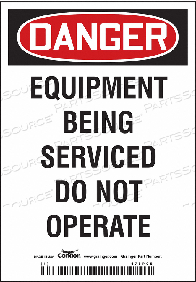SAFETY SIGN, VERTICAL RECTANGLE, NUMBER OF PRINTED SIDES 1, ENGLISH, SIGN FORMAT TRADITIONAL OSHA, SIGN LEGEND EQUIPMENT BEING SERVICED DO N by Condor SAFETY SIGN, VERTICAL RECTANGLE, NUMBER OF PRINTED SIDES 1, ENGLISH, SIGN FORMAT TRADITIONAL OSHA, SIGN LEGEND EQUIPMENT BEING SERVICED DO N by Condor