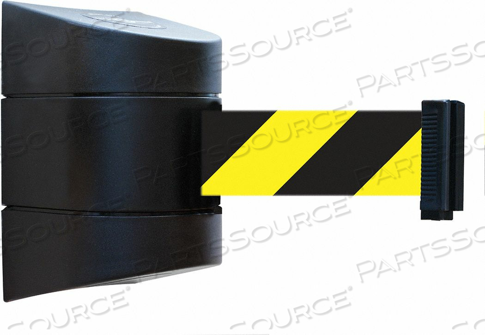 SAFETY CROWD CONTROL, RETRACTABLE WALL MOUNT BARRIER, BLACK WITH 30' BLACK/YELLOW BELT by Tensabarrier