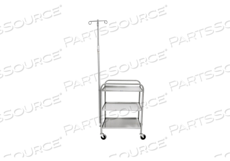 UTILITY CART 27 1/2"W X 40"H 18 1/8"D W/(3) SHELVES W/4-SIDED LIP W/(4") SWIVEL CASTERS W/IV POLE 2 HOOK by Blickman
