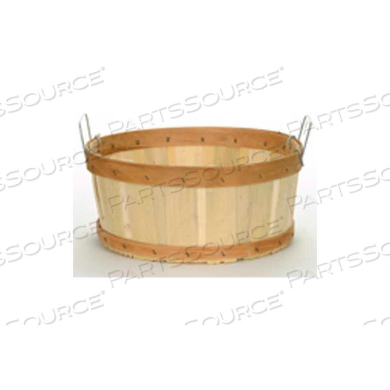 1/2 BUSHEL SHALLOW WOOD BASKET WITH TWO METAL HANDLES 12 PC - HONEY STAIN 