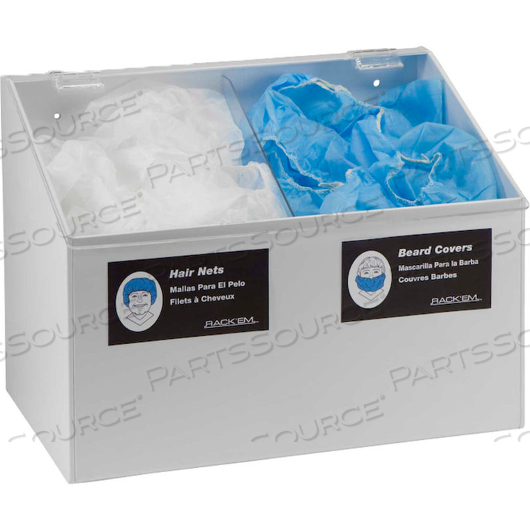2-COMPARTMENT WHITE HAIR NET/BEARD COVER/SHOE COVER/ARM PROTECTOR DISPENSER by Horizon Mfg Enterprises, Inc