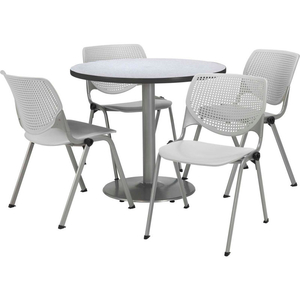 DINING TABLE & CHAIR SET - ROUND - 36"W X 29"H - LIGHT GRAY PLASTIC CHAIRS W/ GRAY NEBULA TABLE by KFI