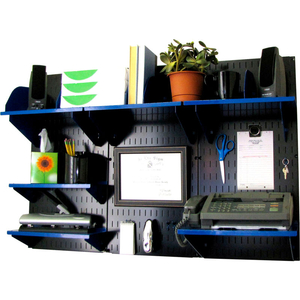 OFFICE WALL MOUNT DESK STORAGE AND ORGANIZATION KIT, BLACK/BLUE, 48" X 32" X 12" by Wall Control Pegboard