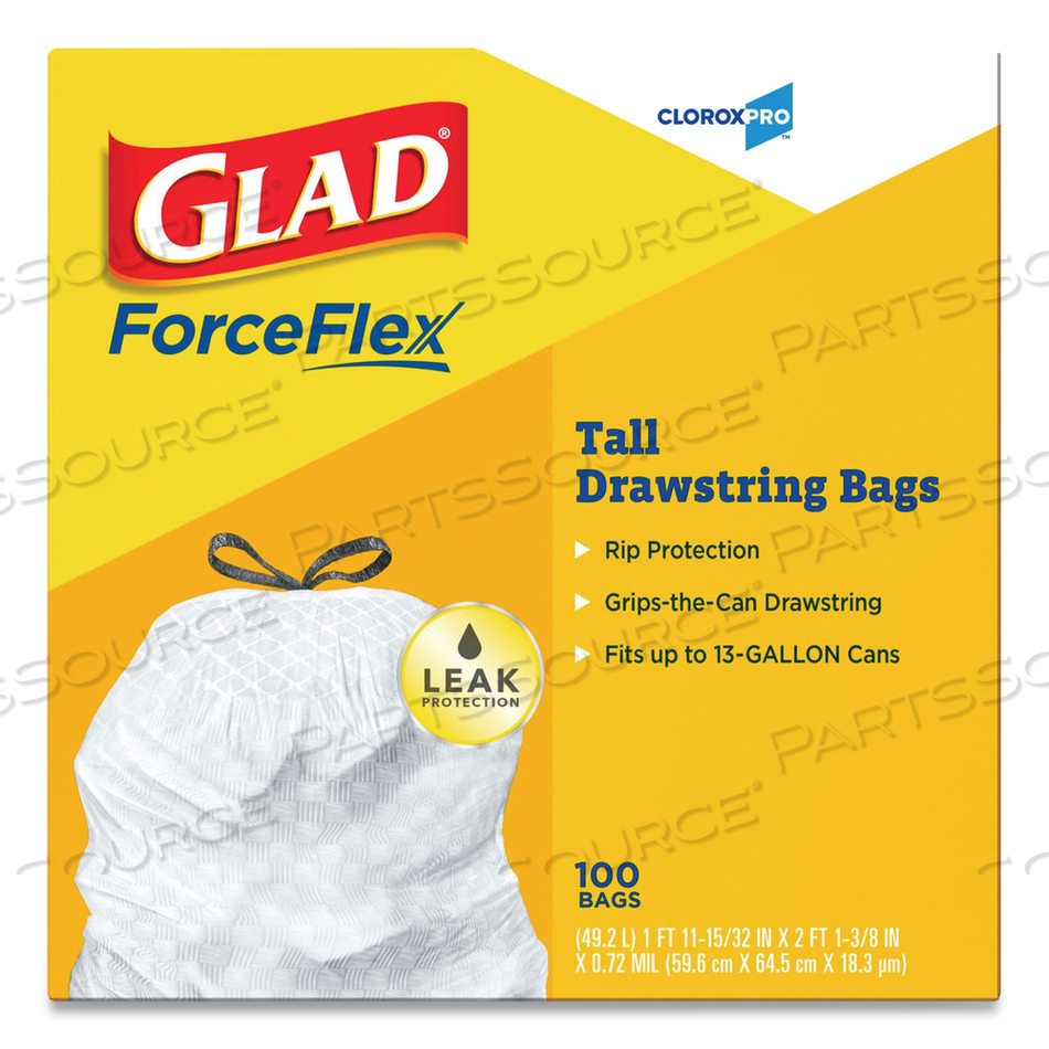 TALL KITCHEN DRAWSTRING TRASH BAGS, 13 GAL, 0.72 MIL, 24" X 27.38", GRAY by Glad