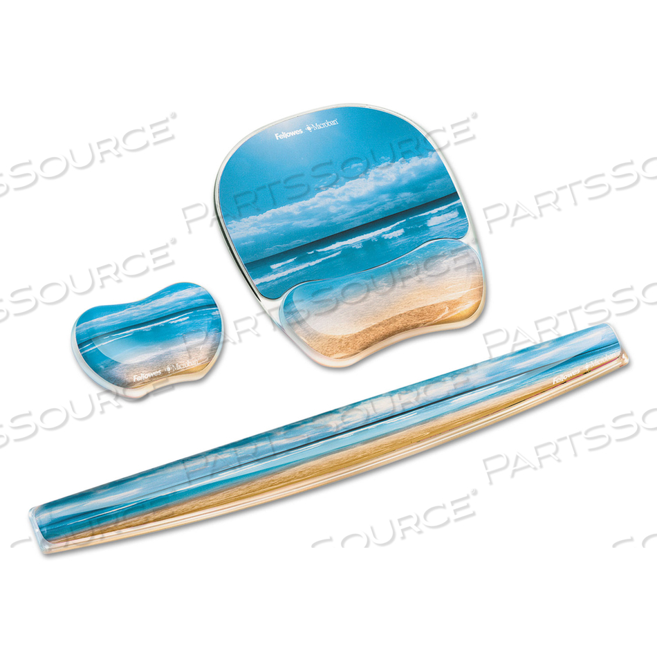 PHOTO GEL KEYBOARD WRIST REST WITH MICROBAN PROTECTION, 18.56 X 2.31, SANDY BEACH DESIGN by Fellowes