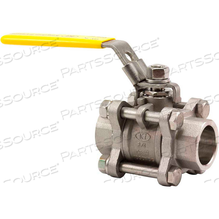 3/4 IN. T316 STAINLESS STEEL FULL PORT BALL VALVE - 3 PIECE - SOLD WELD - 1000 PSI 