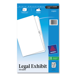 PREPRINTED LEGAL EXHIBIT SIDE TAB INDEX DIVIDERS, AVERY STYLE, 26-TAB, 1 TO 25, 14 X 8.5, WHITE, 1 SET by Avery