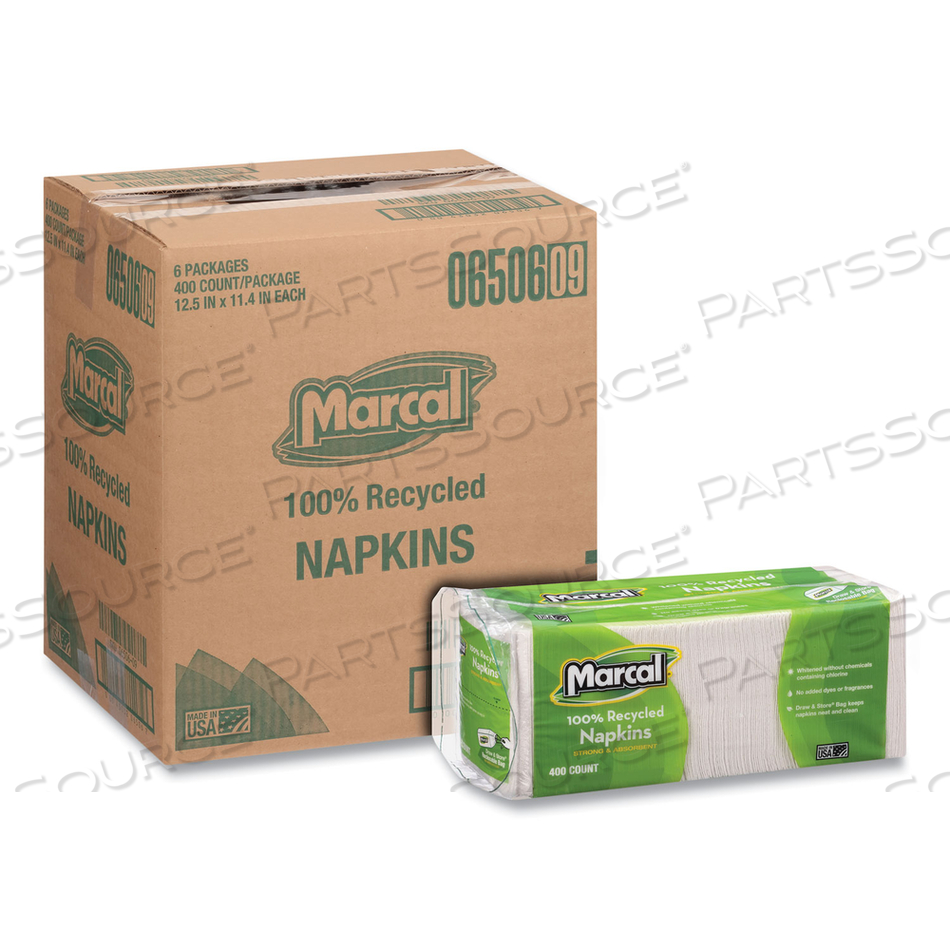 100% RECYCLED LUNCH NAPKINS, 1-PLY, 11.4 X 12.5, WHITE by Marcal 100% RECYCLED LUNCH NAPKINS, 1-PLY, 11.4 X 12.5, WHITE by Marcal