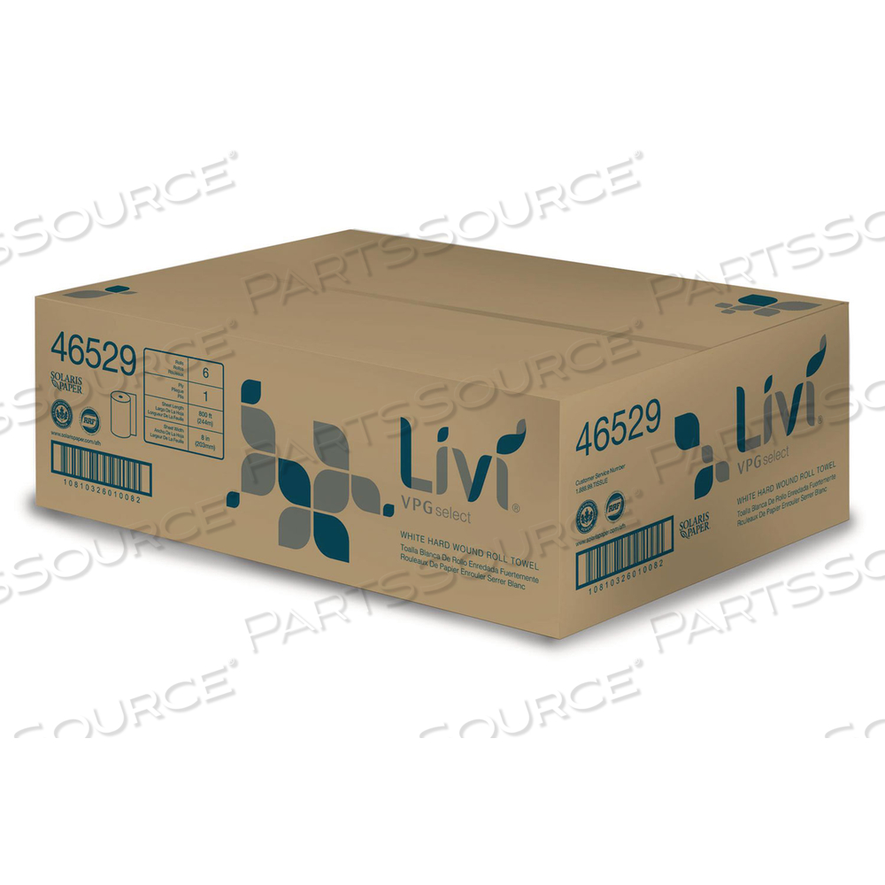 HARD WOUND ROLL TOWEL, 1-PLY, 8" X 800 FT, WHITE by Livi