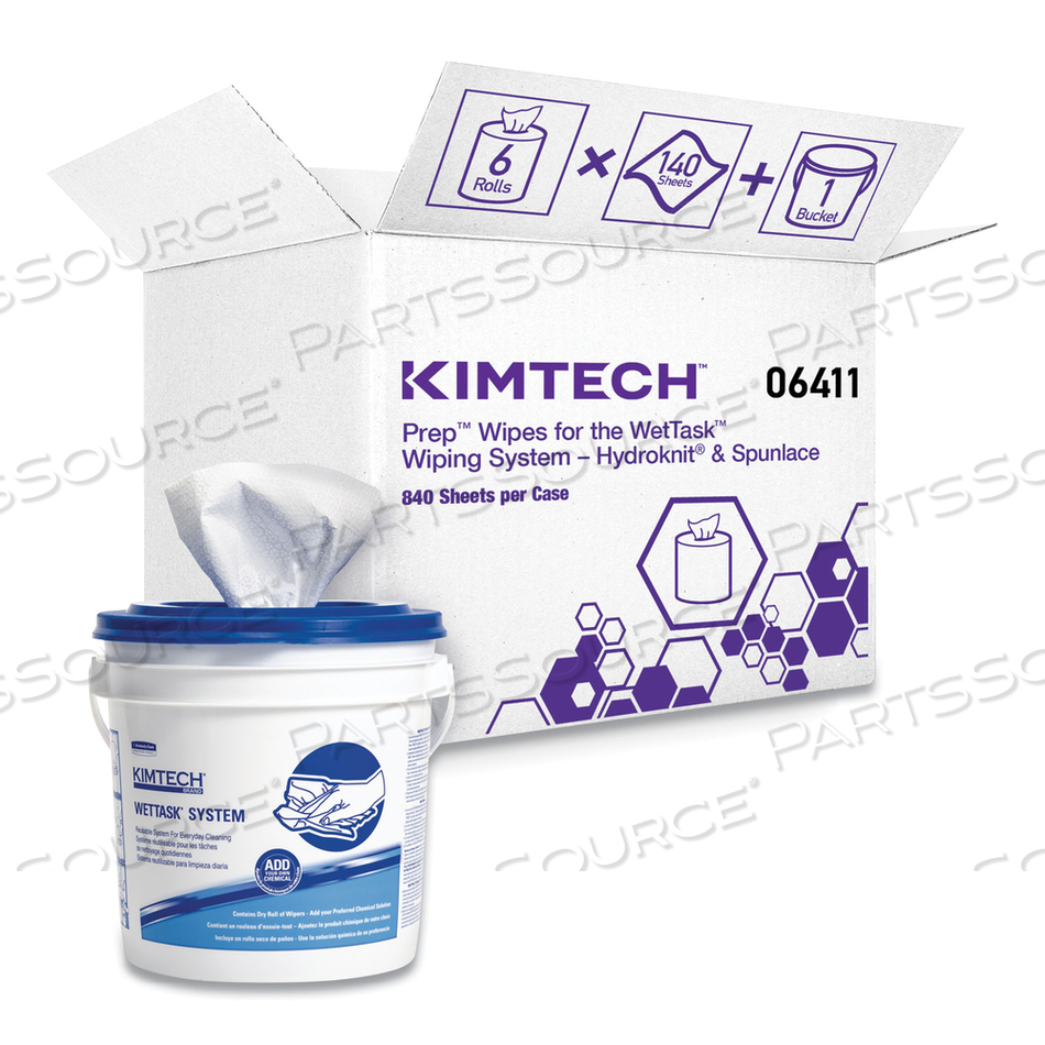 CRITICAL CLEAN WIPERS FOR BLEACH, DISINFECTANTS, SANITIZERS WETTASK CUSTOMIZABLE WET WIPING SYSTEM, W/BUCKET, 140/ROLL, 6/CT 