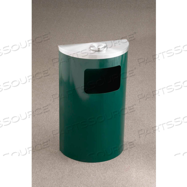 6 GAL HALF ROUND ASH/URN SIDE OPENING WASTE RECEPTACLE, SATIN BLACK/SATIN ALUMINUM by Glaro Products Inc