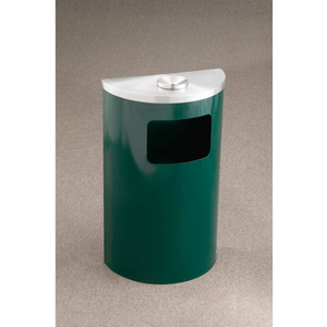 6 GAL HALF ROUND ASH/URN SIDE OPENING WASTE RECEPTACLE, SATIN BLACK/SATIN ALUMINUM by Glaro Products Inc