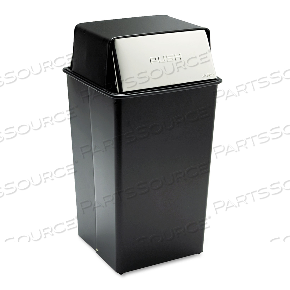 REFLECTIONS  PUSH TOP SQUARE RECEPTACLE, 36 GAL, STEEL, BLACK/CHROME by Safco
