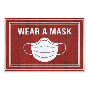 MESSAGE FLOOR MATS, 24 X 36, RED/WHITE, "WEAR A MASK" by Apache Mills