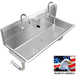 STAINLESS STEEL SINK, 2 STATION W/ELECTRONIC FAUCETS, ROUND TUBE BRACKETS 42"L X 20"W X 8"D by Best Sheet Metal, Inc.