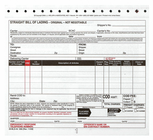 BILL OF LADING FORM REG COMPLIANCE PK250 by J.J. Keller & Associates