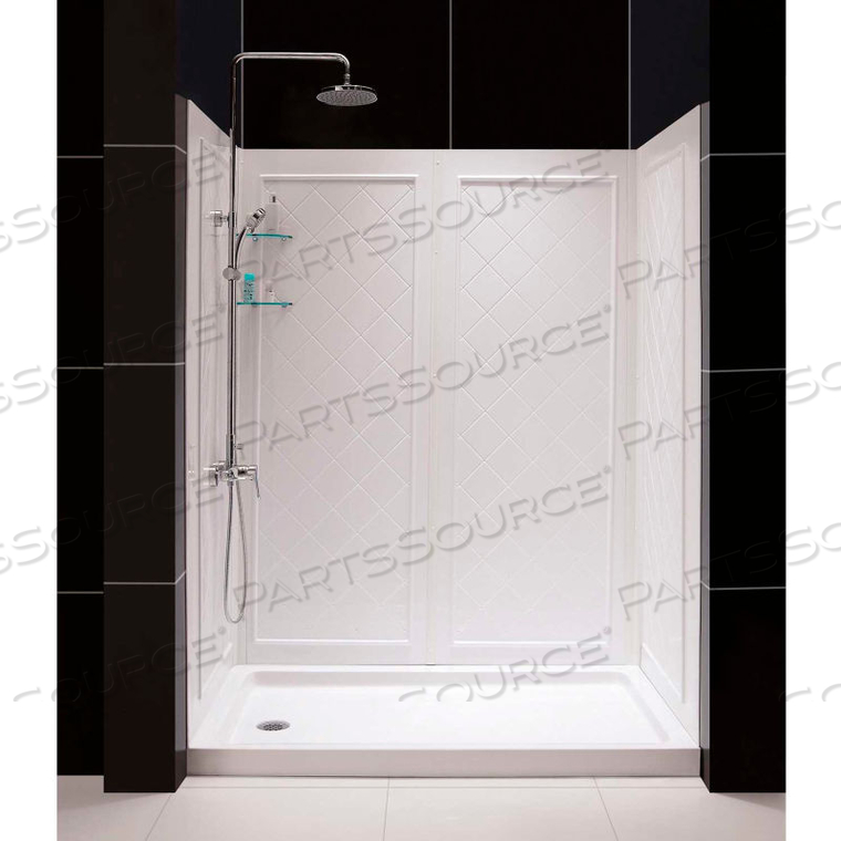 SLIMLINE 30" X 60" SHOWER BASE LEFT H& DRAIN & QWALL-5 SHOWER BACKWALL KIT by Dreamline