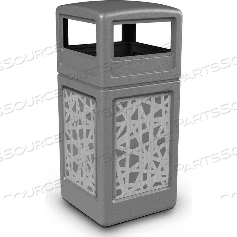 42 GALLON DOME-LID SQUARE WASTE CONTAINER, GRAY W/STAINLESS STEEL INTERMINGLE PANELS by Dci Marketing 42 GALLON DOME-LID SQUARE WASTE CONTAINER, GRAY W/STAINLESS STEEL INTERMINGLE PANELS by Dci Marketing