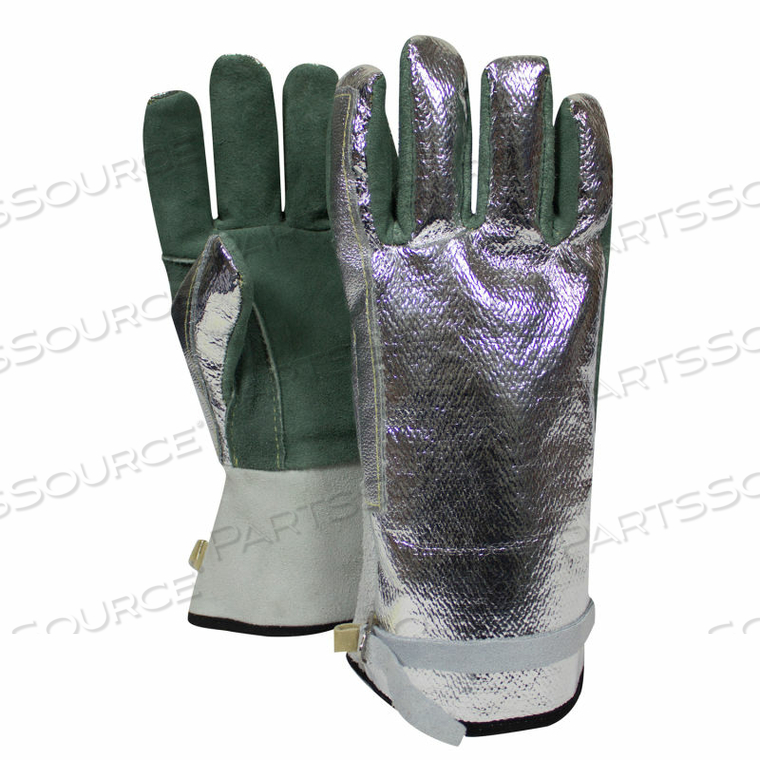 CARBON ARMOUR ALUMINIZED LEATHER GLOVE, GREEN, ADJUSTABLE STRAP, REGULAR 