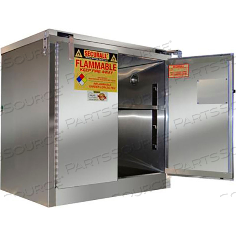 30-GALLON 36"W MANUAL CLOSE, FLAMMABLE CABINET STAINLESS STEEL by Securall 30-GALLON 36"W MANUAL CLOSE, FLAMMABLE CABINET STAINLESS STEEL by Securall