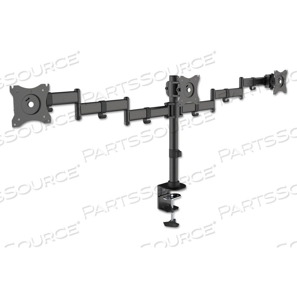 ARTICULATING TRIPLE MONITOR ARMS, FOR 13" TO 27" MONITORS, 360 DEG ROTATION, 45 DEG TILT, 180 DEG PAN, BLACK, SUPPORTS 18 LB by Kantek