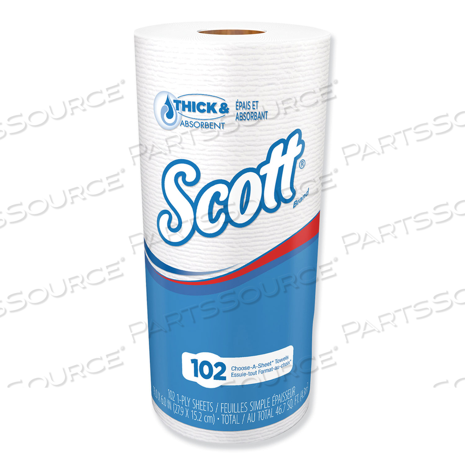 CHOOSE-A-SHEET MEGA KITCHEN ROLL PAPER TOWELS, 1-PLY, 4.8 X 11, WHITE, 102/ROLL, 24/CARTON by Scott