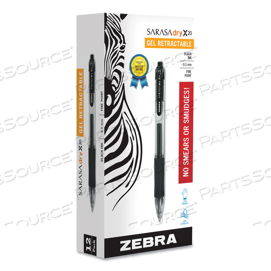 SARASA DRY GEL X20 GEL PEN, RETRACTABLE, FINE 0.5 MM, BLACK INK, SMOKE BARREL by Zebra Pen Corporation