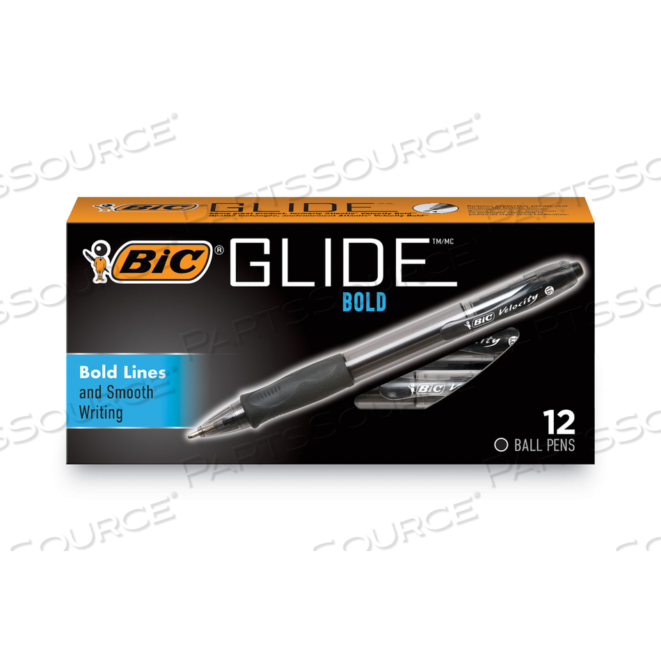 GLIDE BOLD BALLPOINT PEN, RETRACTABLE, BOLD 1.6 MM, BLACK INK, SMOKE BARREL by BIC