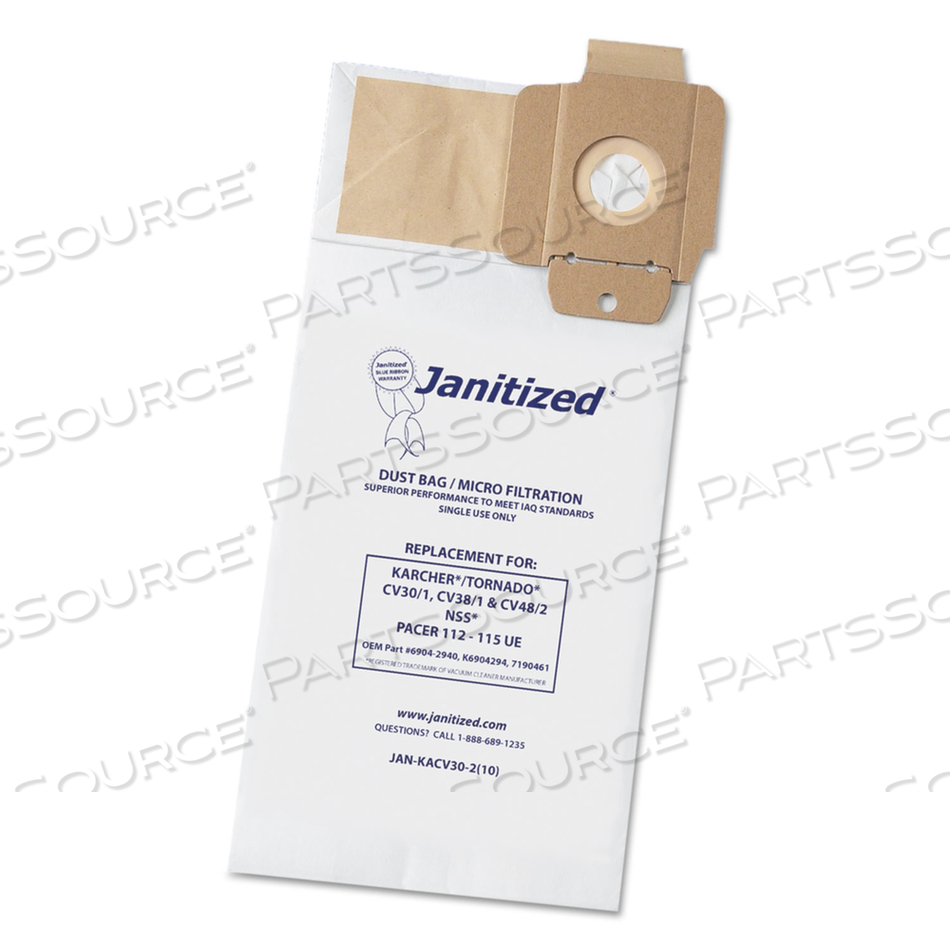 VACUUM FILTER BAGS DESIGNED TO FIT KARCHER/TORNADO CV30/1, CV38/1, CV48/2 by Janitized VACUUM FILTER BAGS DESIGNED TO FIT KARCHER/TORNADO CV30/1, CV38/1, CV48/2 by Janitized