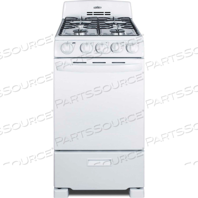 RANGE, GAS, 4 BURNERS, 2.3 CU. FT., SPARK START, WHITE, 23.5" X 19.5" X 42" by Summit Appliance (Div. of Felix Storch, Inc.)